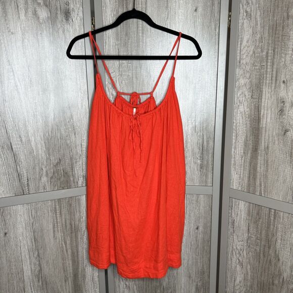 Free People Dress Mini Red Color Adjustable Straps Linen Rayon Beach Size XS - Picture 1 of 8